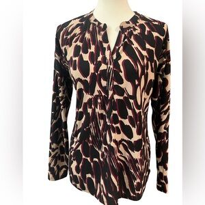 Dana Buchman Women's Black, Tan &  Burgundy Small Top long sleeve